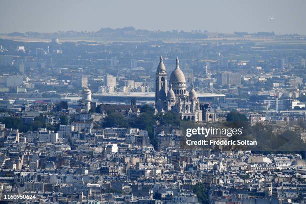 July 5 : Aerial view of Paris and the Sacré-Coeur in Paris. The Basilica of the Sacred Heart of Paris, located at the summit of the butte Montmartre,...