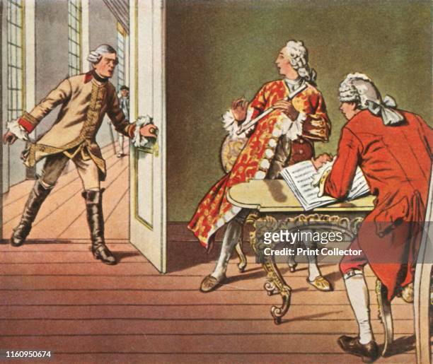 The Crown Prince and his music teacher Quantz are interrupted during a flute lesson by Frederick William I . 'Der Kronprinz Und Sein Musiklehrer...