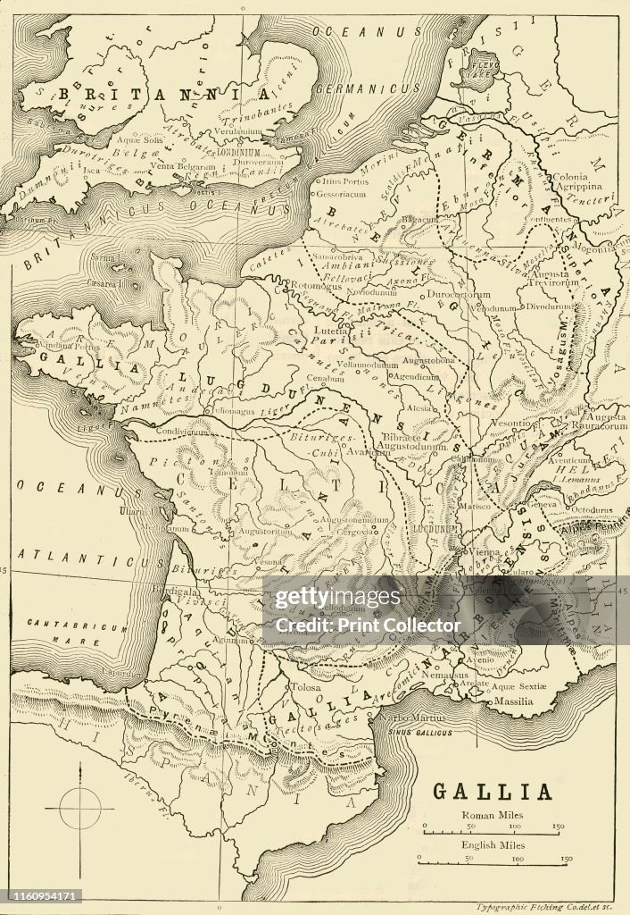 Simple Gaul Map 'Map of Gaul and Part of Britain', 1890. From