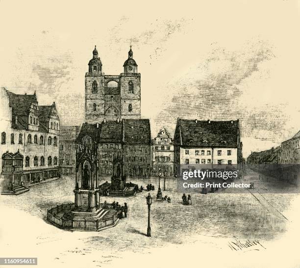 'The Market Square, Wittenberg', 1890. Wittenberg in Saxony-Anhalt on the River Elbe, famous for connection with Martin Luther and the Protestant...