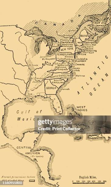 Map of North America, Illustrating the American War of Independence', circa 1785, . The American Revolutionary War or American War of Independence...