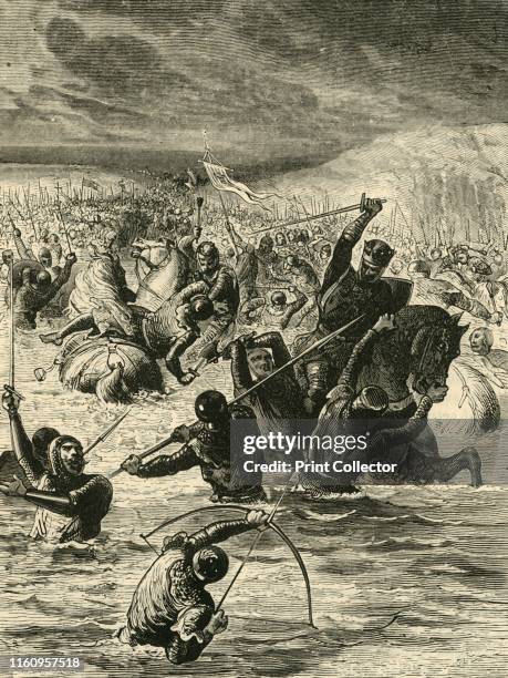 'The English Passing The Somme', , 1890. Battle of Crecy , during the Hundred Years War - the French under King Philip VI blockaded the River Somme...