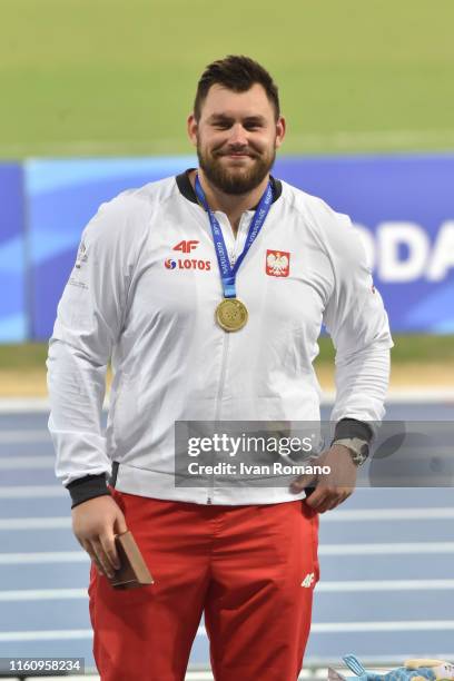 Konrad Bukowiecki of Poland gold medal at Men's Shot Put Final Podium on July 08, 2019 in Naples, Italy.