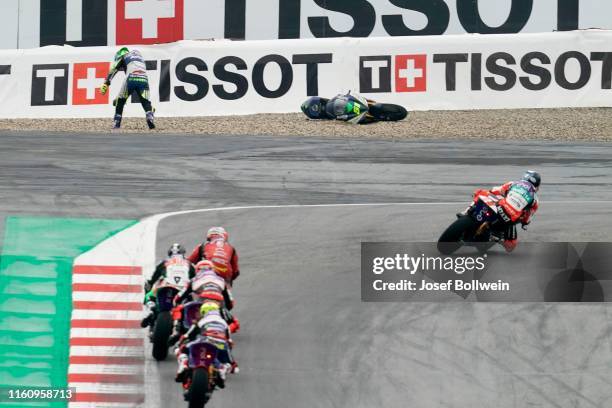 Crash from Eric Granado of Brasil and Avintia Esponsorama Racing during the MotoGp of Austria - MotorE Race at Red Bull Ring on August 11, 2019 in...