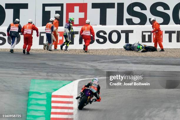 Crash from Eric Granado of Brasil and Avintia Esponsorama Racing during the MotoGp of Austria - MotorE Race at Red Bull Ring on August 11, 2019 in...