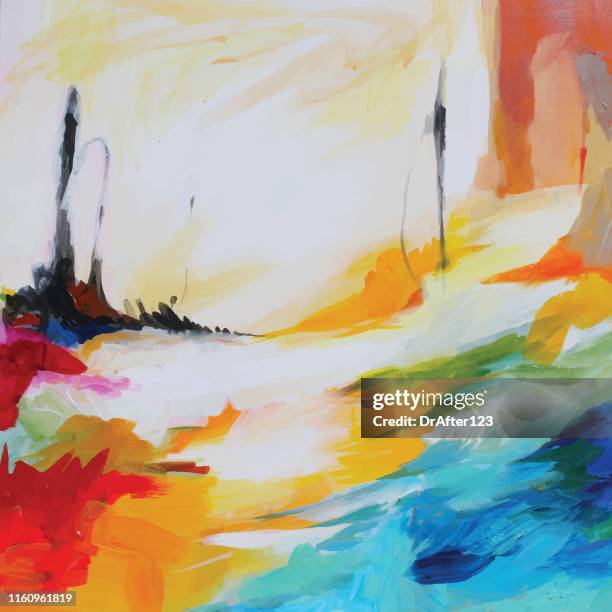 illustrazioni stock, clip art, cartoni animati e icone di tendenza di paesaggio mentale pittura acrilica astratta - dipinto in acrilico