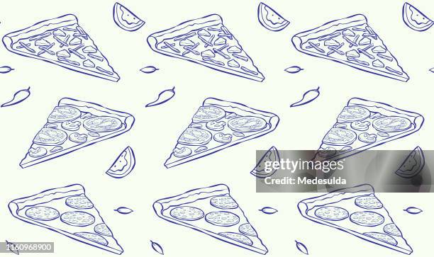 stockillustraties, clipart, cartoons en iconen met naadloze patroon pizza slices - mozzarellakaas