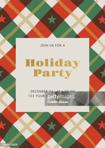 holiday party invitation with stars and stripes. - christmas font stock illustrations