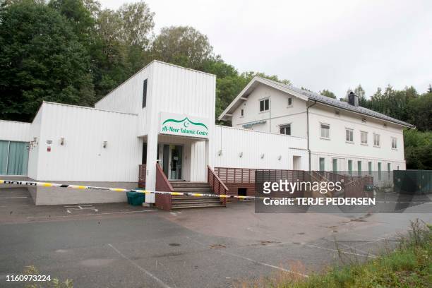 The Al-Noor islamic center mosque is photographed on August 11, 2019 in Baerum near Oslo, one day after a gunman armed with multiple weapons had...