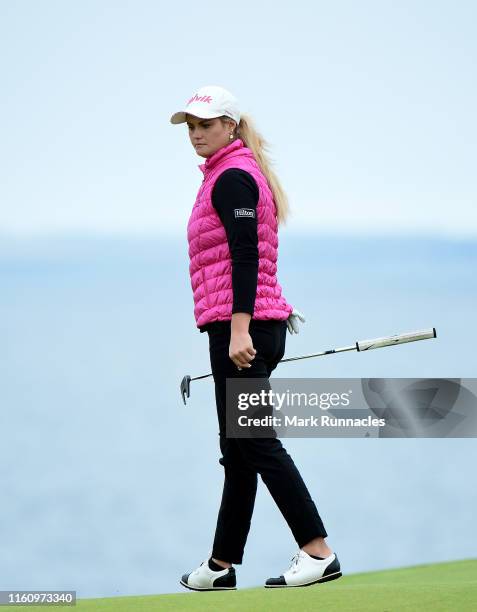 Carly Booth of Scotland putting at the 5th hole during the final day of the Aberdeen Standard Investment Scottish Open at The Renaissance Club on...