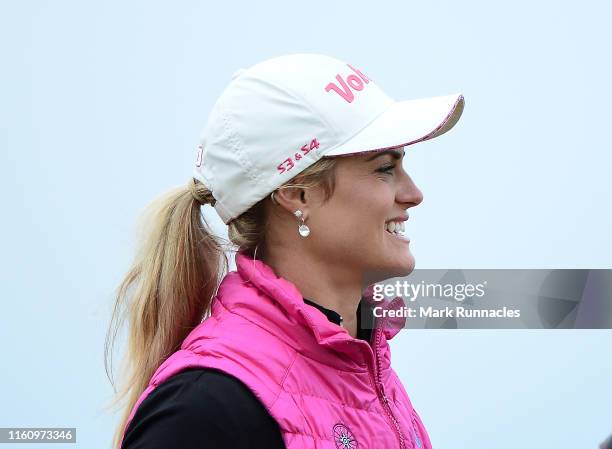 Carly Booth of Scotland at the 6th hole during the final day of the Aberdeen Standard Investment Scottish Open at The Renaissance Club on August 11,...