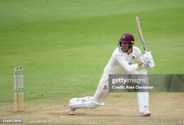 Jamie Overton of Somerset bats during Day Three of the Specsavers County Championship Division One match between Somerset and Nottinghamshire at The...