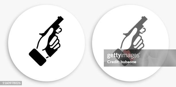 starter pistol black and white round icon - starting gun stock illustrations