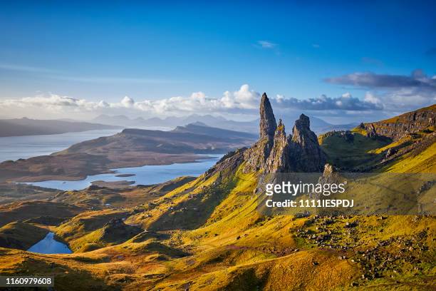 view over old man of storr, isle of skye, scotland - uk stock pictures, royalty-free photos & images