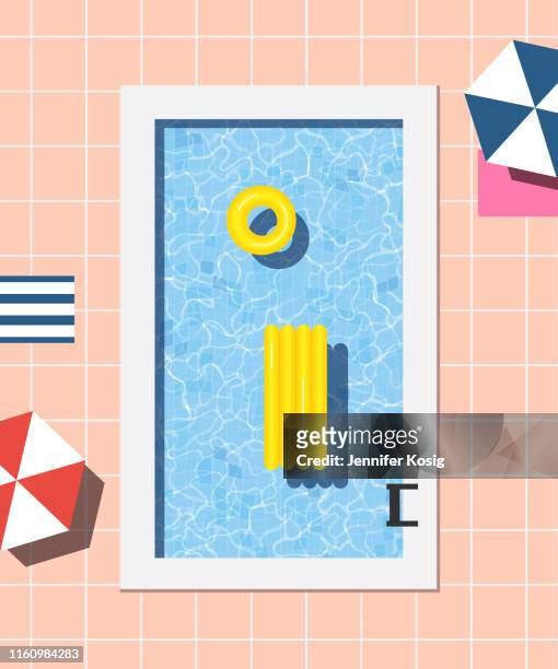 ilustrações, clipart, desenhos animados e ícones de ilustração da piscina do verão - flat lay