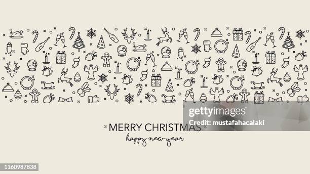 stockillustraties, clipart, cartoons en iconen met eenvoudige kerst achtergrond met iconen en tekst - christmas icons