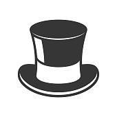 Retro Black Top Hat Icon on White Background. Vector