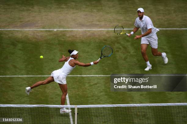 Fabrice Martin of France and Raquel Atawo of the United States in action in their Mixed Doubles second round match against Serena Williams of the...