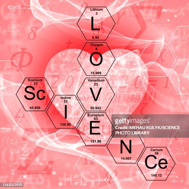 ilustraciones, imágenes clip art, dibujos animados e iconos de stock de chemical elements love and science, illustration - tabla de los elementos