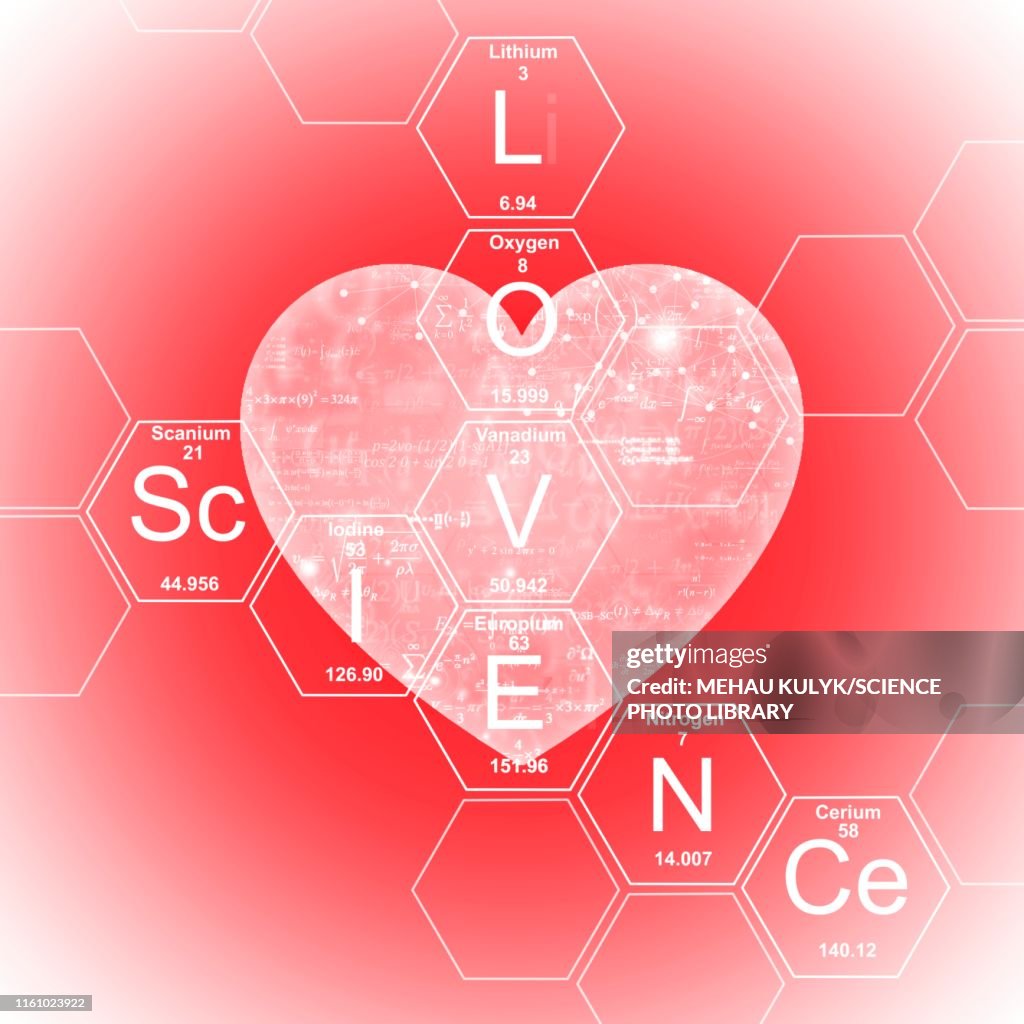 Chemical elements love and science, illustration