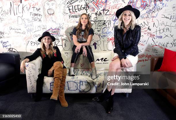 Hannah Mulholland, Naomi Cooke and Jennifer Wayne of Runaway June visit Music Choice on July 09, 2019 in New York City.