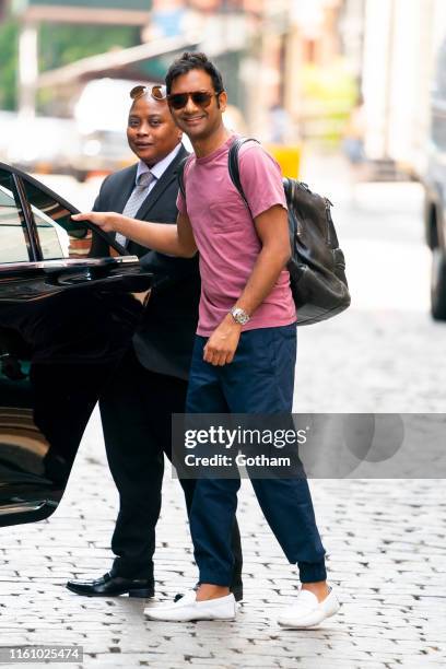 Aziz Ansari is seen in Tribeca on July 09, 2019 in New York City.