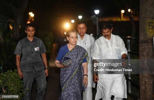 Congress leader Sonia Gandhi arrives to attend Congress Working Committee meeting, at AICC headquarter, on August 10, 2019 in New Delhi, India....