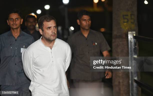 Congress leader Rahul Gandhi arrives to attend Congress Working Committee meeting, at AICC headquarter, on August 10, 2019 in New Delhi, India....