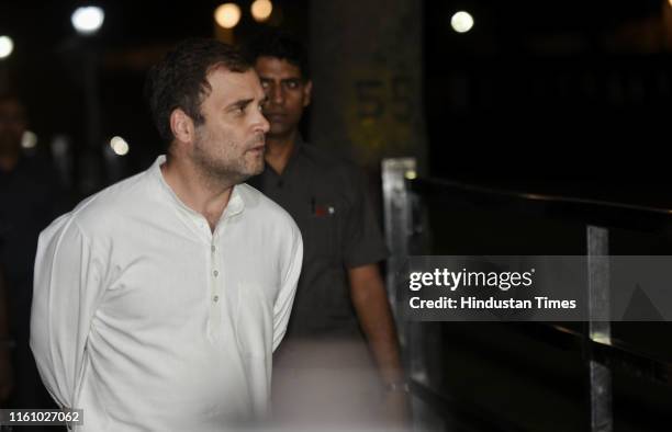 Congress leader Rahul Gandhi arrives to attend Congress Working Committee meeting, at AICC headquarter, on August 10, 2019 in New Delhi, India....
