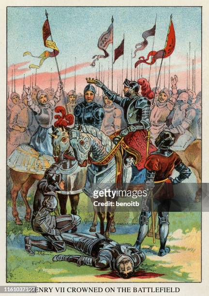 ilustraciones, imágenes clip art, dibujos animados e iconos de stock de enrique vii coronado en el campo de batalla - henry vii of england