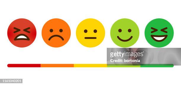 illustrazioni stock, clip art, cartoni animati e icone di tendenza di emoticon per il sondaggio sulla soddisfazione del cliente - emozione positiva