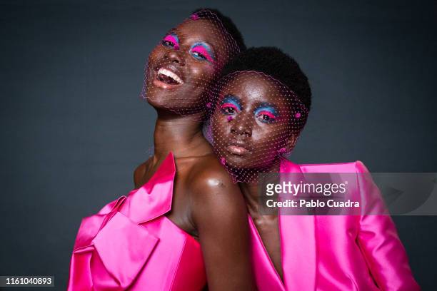 Models are seen at the backstage before the runway at The 2nd Skin Co. Show during Mercedes Benz Fashion Week Madrid Spring/Summer 2020 at Ifema on...