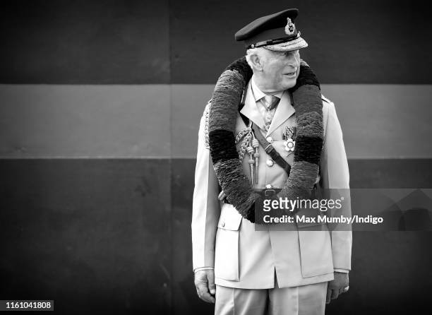 Prince Charles, Prince of Wales wears a traditional Nepalese Mala garland as he visits the Battalion during the 25th anniversary year of their...
