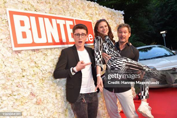 Lukas Schmidt, Helen Barke and Dieter Bach attend the Red Summer Night by Bunte.de at Rocco Forte The Charles Hotel on July 09, 2019 in Munich,...