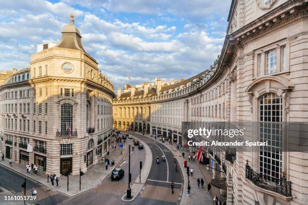 high angle view of regent street, london, england, uk - regent street stock pictures, royalty-free photos & images
