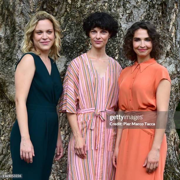 Anne Haug, Actress Michele Rohrbach and Sarah Hostettler attend the 'Die Fruchtbaren Jahre Sind Vorbei' photocall during the 72nd Locarno Film...