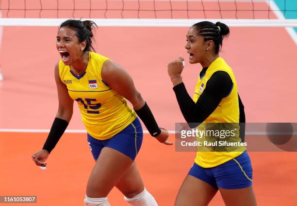 Maria Marin of Colombia celebrates during the women's volleyball final match between Colombia and Dominic Republic at Polideportivo Callao of Villa...