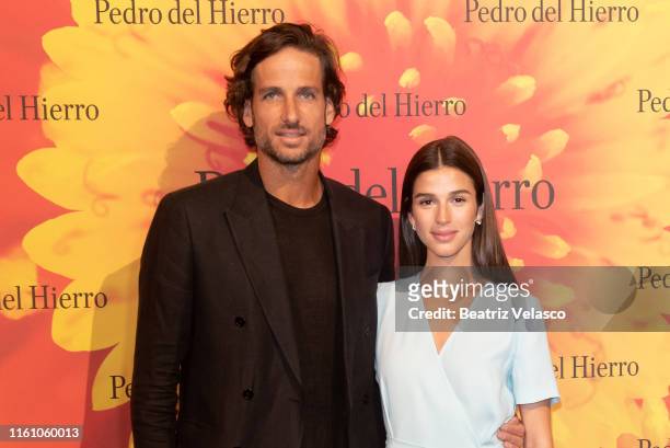 Feliciano López and Sandra Gago attend Pedro del Hierro fashion show during the Mercedes Benz Fashion Week Spring/Summer 2020 on July 09, 2019 in...