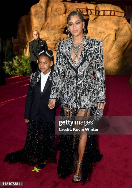 Blue Ivy Carter and Beyoncé attends the premiere of Disney's "The Lion King" at Dolby Theatre on July 09, 2019 in Hollywood, California.