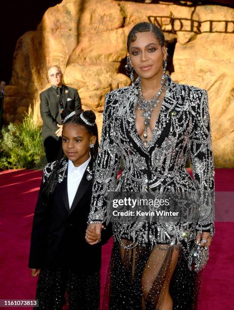 Blue Ivy Carter and Beyoncé attends the premiere of Disney's "The Lion King" at Dolby Theatre on July 09, 2019 in Hollywood, California.