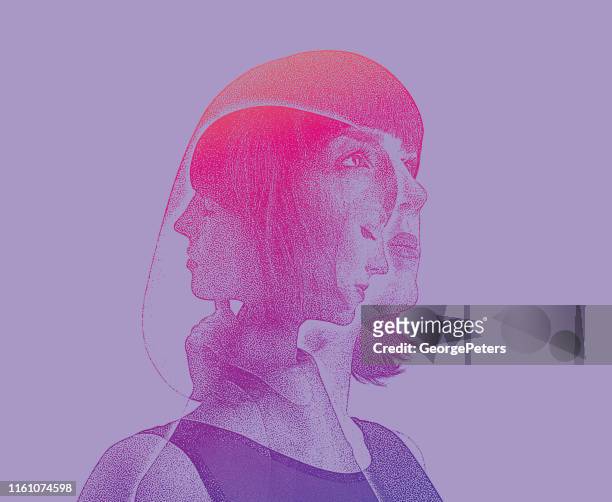multiple exposure of woman recovering from mental illness - guilt stock illustrations