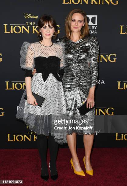 Zooey Deschanel and Emily Deschanel attend the Premiere Of Disney's "The Lion King" at Dolby Theatre on July 09, 2019 in Hollywood, California.