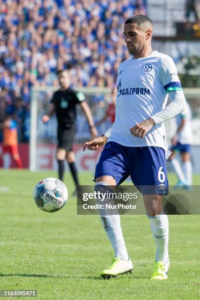 Omar Mascarell of Schalke 04 controls the ball during the DFB Cup first round match between SV Drochtersen/Assel and FC Schalke 04 at the Kehdinger...