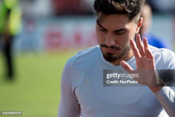 Suar Serdar of Schalke 04 rlooks on after the DFB Cup first round match between SV Drochtersen/Assel and FC Schalke 04 at the Kehdinger Stadion on...