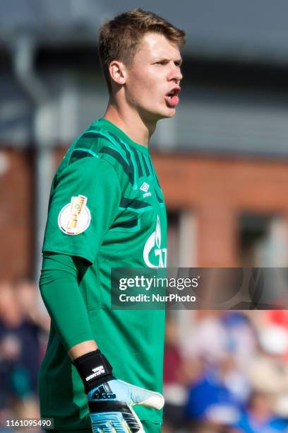 Alexander Nübel, Goalkeeper of Schalke 04 looks on during the DFB Cup first round match between SV Drochtersen/Assel and FC Schalke 04 at the...