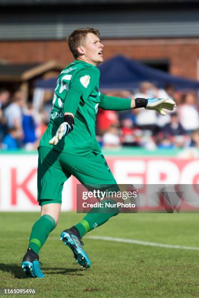 Alexander Nübel, Goalkeeper of Schalke 04 looks on during the DFB Cup first round match between SV Drochtersen/Assel and FC Schalke 04 at the...