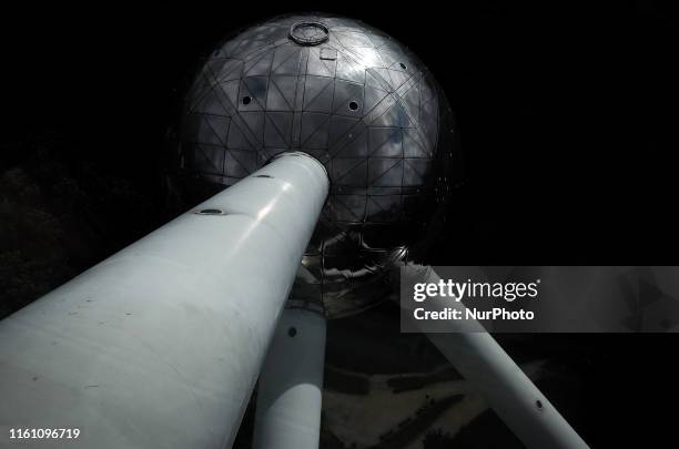 View from the inside of the Brussels Atomium, in Brussels on August 10, 2019. Designed by the engineer André Waterkeyn and architects André and Jean...