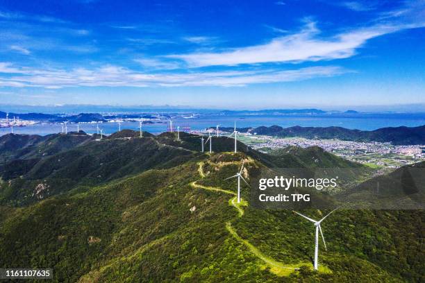Wind driven generators are transmitting electricity after Lekima on 11th August, 2019 in Zhoushan,Zhejiang,China.