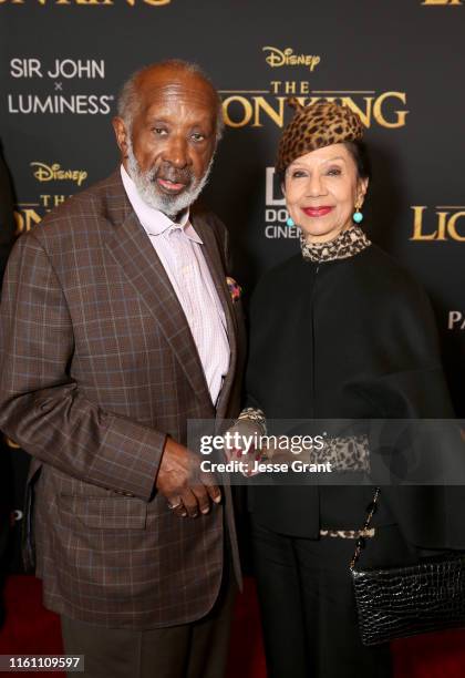 Clarence Avant and Jacqueline Avant attend the World Premiere of Disney's "THE LION KING" at the Dolby Theatre on July 09, 2019 in Hollywood,...