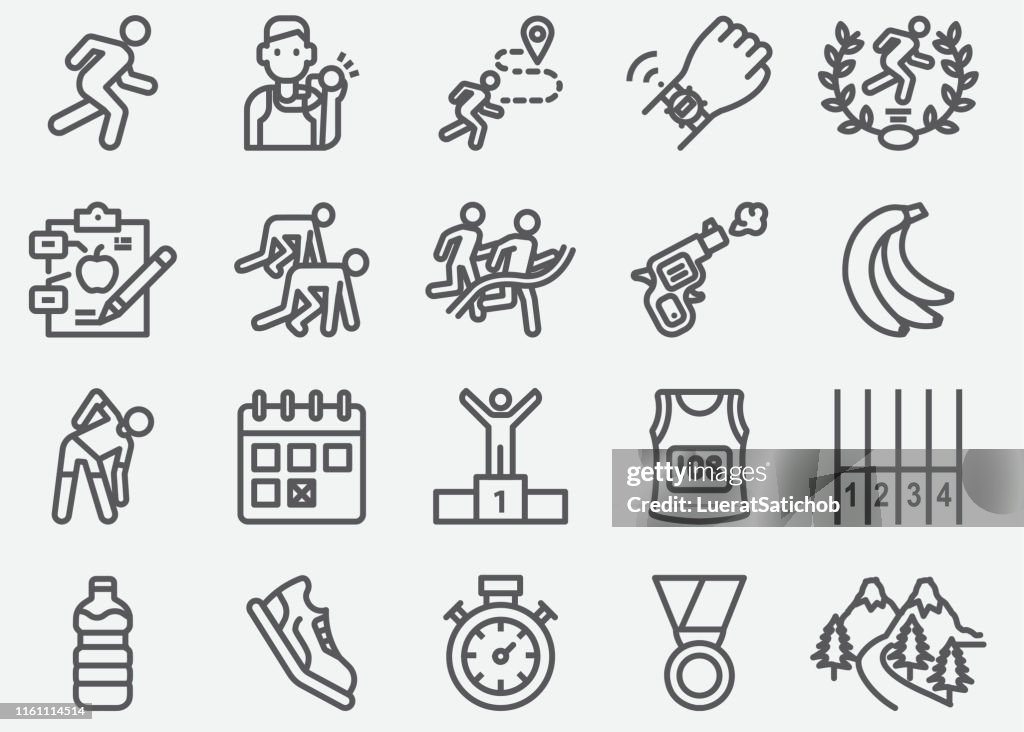 Marathon and Road Running Line Icons
